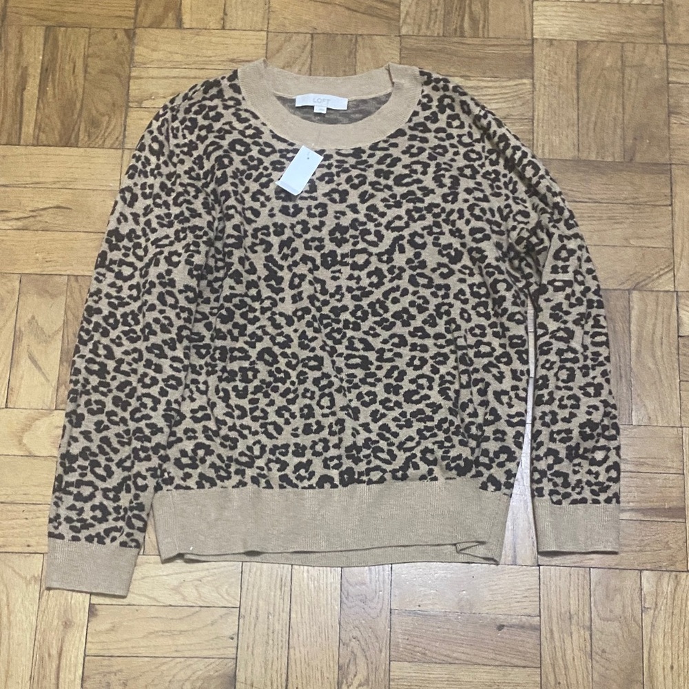 LOFT Leopard Print Sweater - Tan and Black